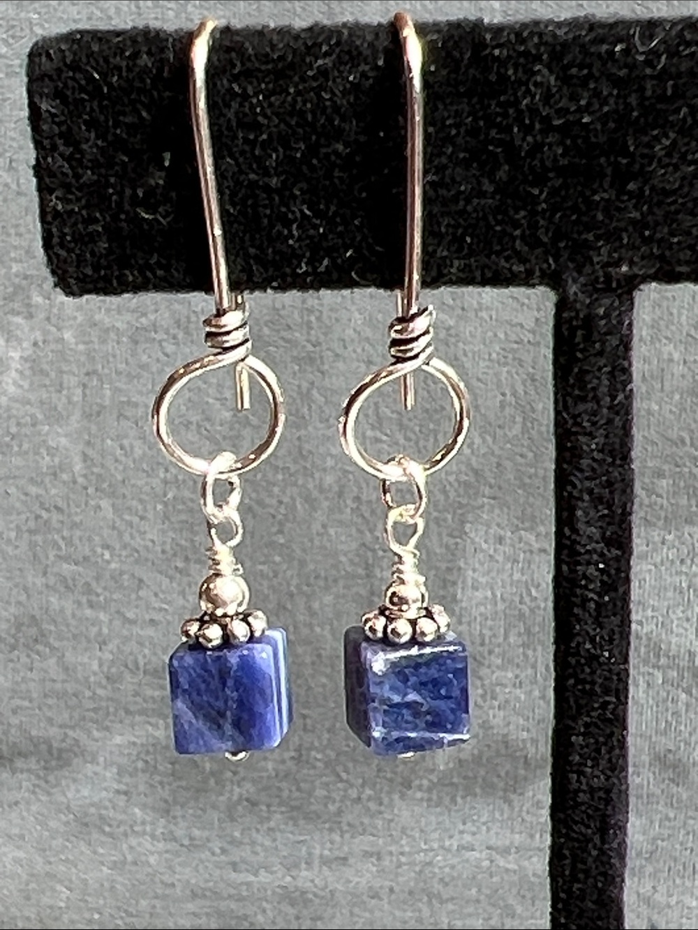 Sterling silver 925 dangle earrings, Blue sodalite gemstone